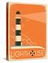 Lighthouse and Sky on Old Poster Texture.Vector Vintage Illustration-Tancha-Stretched Canvas