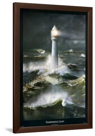 Lighthouse and Stormy Sea-Steve Bloom-Framed Poster