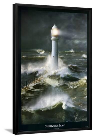 Lighthouse and Stormy Sea-Steve Bloom-Framed Poster