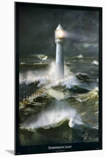 Lighthouse and Stormy Sea-Steve Bloom-Mounted Poster