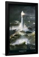 Lighthouse and Stormy Sea-Steve Bloom-Framed Poster