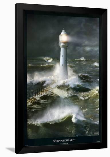 Lighthouse and Stormy Sea-Steve Bloom-Framed Poster