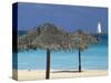 Lighthouse and Thatch Palapa, Nassau, Bahamas, Caribbean-Greg Johnston-Stretched Canvas