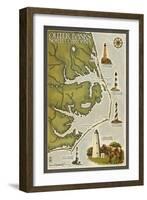 Lighthouse and Town Map - Outer Banks, North Carolina-Lantern Press-Framed Art Print