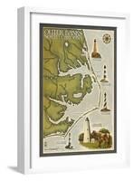 Lighthouse and Town Map - Outer Banks, North Carolina-Lantern Press-Framed Art Print