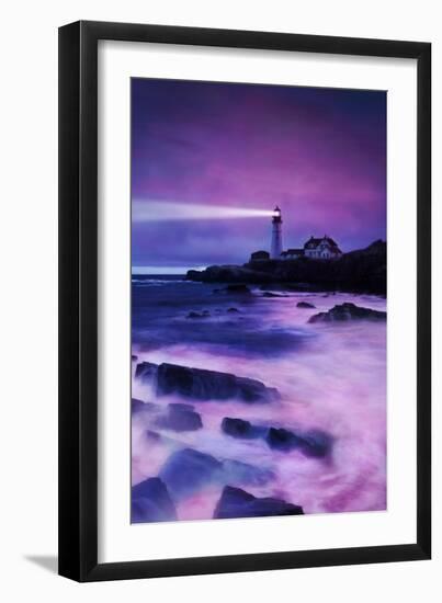 Lighthouse at Dusk-Lantern Press-Framed Art Print