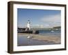 Lighthouse at Entrance to Outer Harbour, Motor Yacht Entering, Whitehaven, Cumbria, England, UK-James Emmerson-Framed Photographic Print