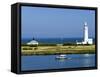 Lighthouse at Hurst Castle, Keyhaven, Hampshire, England, United Kingdom, Europe-David Hughes-Framed Stretched Canvas