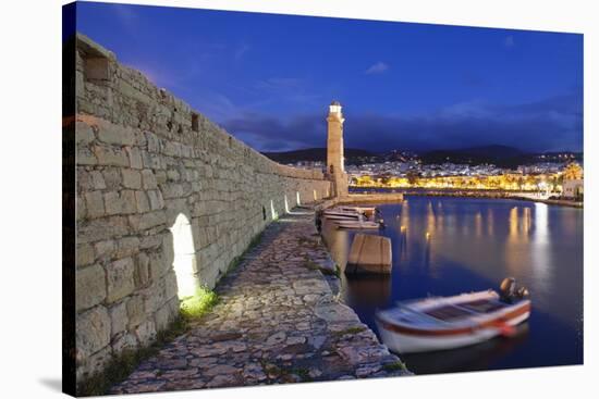 Lighthouse at Old Venetian Harbour, Rethymno (Rethymnon), Crete, Greek Islands, Greece, Europe-Markus Lange-Stretched Canvas