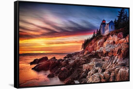 Lighthouse At Sunset, Bass Harbor, Mai-George Oze-Framed Stretched Canvas