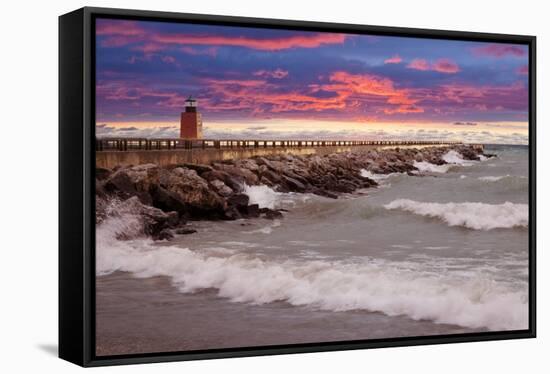 Lighthouse at Sunset, Michigan 09-Monte Nagler-Framed Stretched Canvas