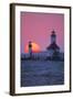 Lighthouse at sunset, St. Joseph, Michigan, USA-null-Framed Photographic Print