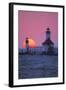 Lighthouse at sunset, St. Joseph, Michigan, USA-null-Framed Photographic Print