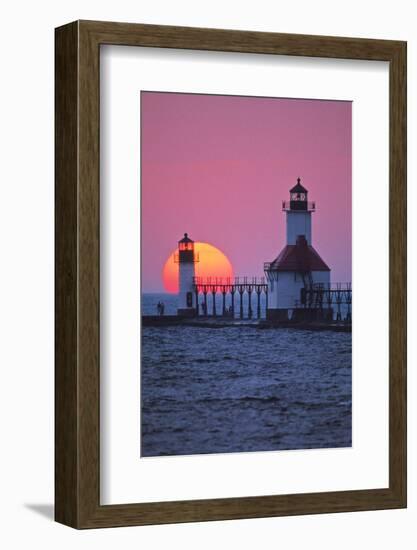 Lighthouse at sunset, St. Joseph, Michigan, USA-null-Framed Photographic Print