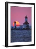 Lighthouse at sunset, St. Joseph, Michigan, USA-null-Framed Premium Photographic Print