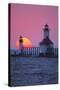 Lighthouse at sunset, St. Joseph, Michigan, USA-null-Stretched Canvas