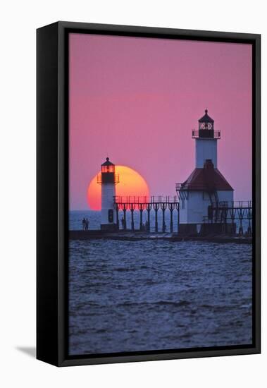 Lighthouse at sunset, St. Joseph, Michigan, USA-null-Framed Stretched Canvas