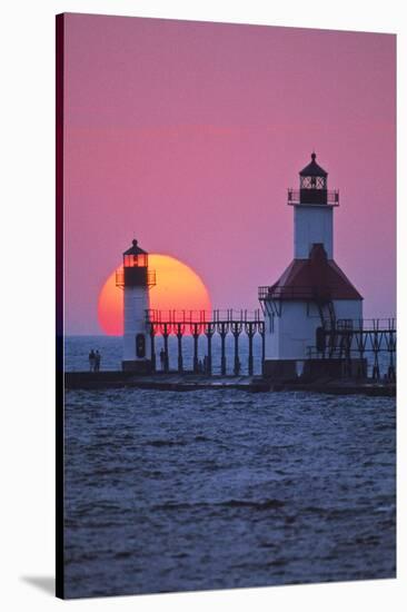 Lighthouse at sunset, St. Joseph, Michigan, USA-null-Stretched Canvas