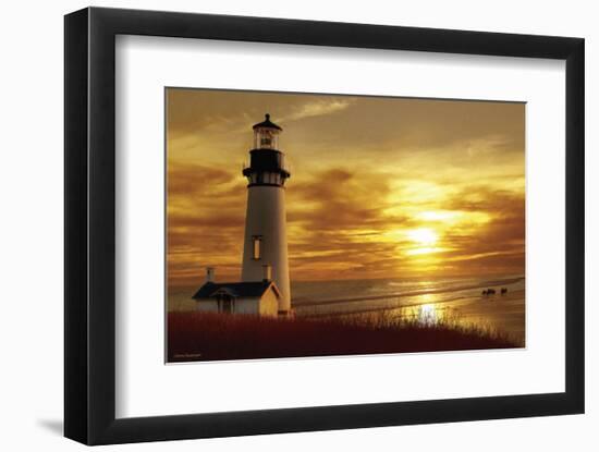 Lighthouse at Sunset-Carlos Casamayor-Framed Art Print