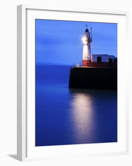 Lighthouse at the End of the Newlyn Pier at Dawn, Long Exposure, Newlyn, Cornwall, UK-Nadia Isakova-Framed Photographic Print