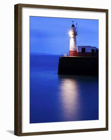 Lighthouse at the End of the Newlyn Pier at Dawn, Long Exposure, Newlyn, Cornwall, UK-Nadia Isakova-Framed Photographic Print