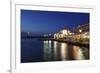 Lighthouse at Venetian Port and Turkish Mosque Hassan Pascha at Night, Chania, Crete-Markus Lange-Framed Photographic Print