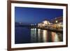 Lighthouse at Venetian Port and Turkish Mosque Hassan Pascha at Night, Chania, Crete-Markus Lange-Framed Photographic Print