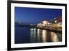 Lighthouse at Venetian Port and Turkish Mosque Hassan Pascha at Night, Chania, Crete-Markus Lange-Framed Photographic Print