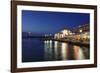 Lighthouse at Venetian Port and Turkish Mosque Hassan Pascha at Night, Chania, Crete-Markus Lange-Framed Photographic Print