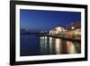 Lighthouse at Venetian Port and Turkish Mosque Hassan Pascha at Night, Chania, Crete-Markus Lange-Framed Photographic Print