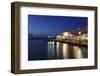 Lighthouse at Venetian Port and Turkish Mosque Hassan Pascha at Night, Chania, Crete-Markus Lange-Framed Photographic Print