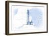 Lighthouse - Blue - Coastal Icon-Lantern Press-Framed Art Print