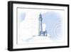 Lighthouse - Blue - Coastal Icon-Lantern Press-Framed Art Print