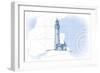 Lighthouse - Blue - Coastal Icon-Lantern Press-Framed Art Print