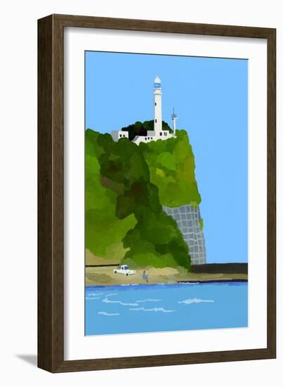 Lighthouse, car and fishing-Hiroyuki Izutsu-Framed Giclee Print