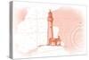 Lighthouse - Coral - Coastal Icon-Lantern Press-Stretched Canvas