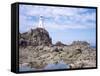 Lighthouse from the Causeway at Low Tide, Corbiere, St. Brelade, Jersey, Channel Islands-David Hunter-Framed Stretched Canvas