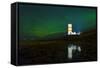 Lighthouse In Iceland With The Northern Lights Swrapping Around-Joe Azure-Framed Stretched Canvas