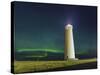 Lighthouse In Iceland With The Northern Lights Swrapping Around-Joe Azure-Stretched Canvas