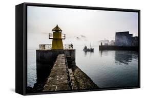 Lighthouse in Reykjavik Harbor, Harpa in Background, Reykjavik Harbor, Iceland-null-Framed Stretched Canvas