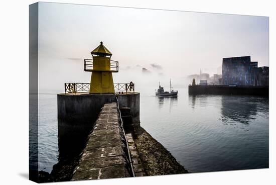 Lighthouse in Reykjavik Harbor, Harpa in Background, Reykjavik Harbor, Iceland-null-Stretched Canvas