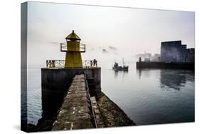 Lighthouse in Reykjavik Harbor, Harpa in Background, Reykjavik Harbor, Iceland-null-Stretched Canvas