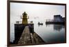 Lighthouse in Reykjavik Harbor, Harpa in Background, Reykjavik Harbor, Iceland-null-Framed Photographic Print