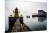 Lighthouse in Reykjavik Harbor, Harpa in Background, Reykjavik Harbor, Iceland-null-Mounted Premium Photographic Print