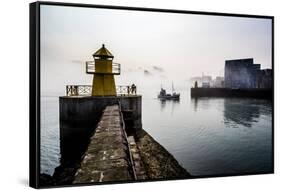 Lighthouse in Reykjavik Harbor, Harpa in Background, Reykjavik Harbor, Iceland-null-Framed Stretched Canvas