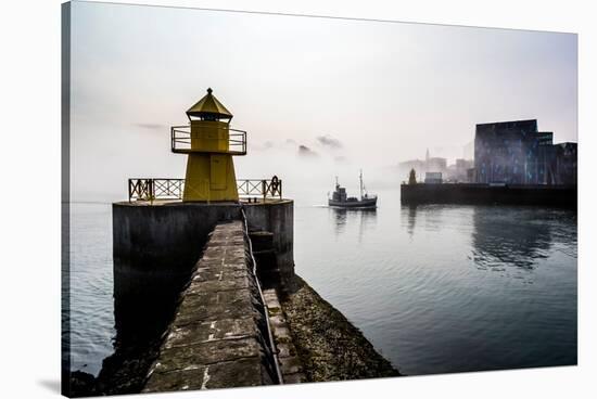 Lighthouse in Reykjavik Harbor, Harpa in Background, Reykjavik Harbor, Iceland-null-Stretched Canvas