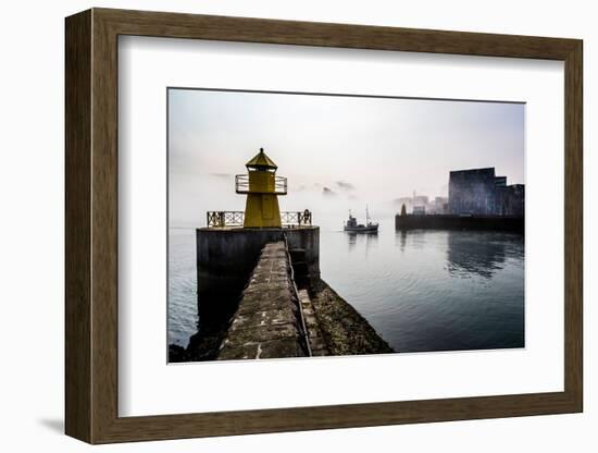 Lighthouse in Reykjavik Harbor, Harpa in Background, Reykjavik Harbor, Iceland-null-Framed Photographic Print