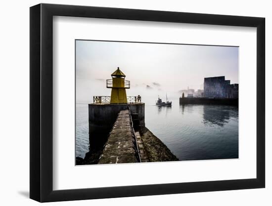 Lighthouse in Reykjavik Harbor, Harpa in Background, Reykjavik Harbor, Iceland-null-Framed Photographic Print