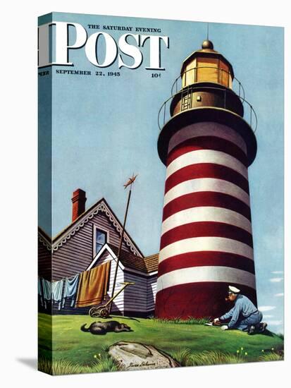 "Lighthouse Keeper," Saturday Evening Post Cover, September 22, 1945-Stevan Dohanos-Stretched Canvas