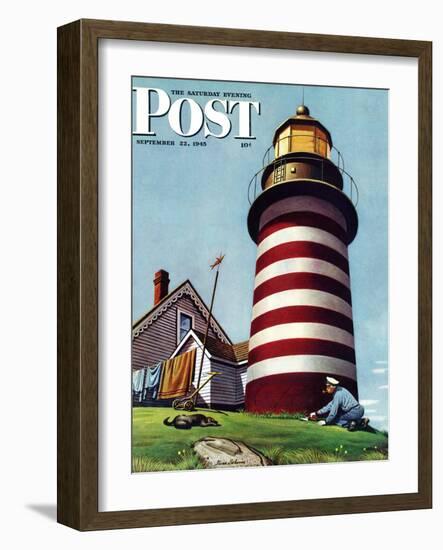 "Lighthouse Keeper," Saturday Evening Post Cover, September 22, 1945-Stevan Dohanos-Framed Giclee Print